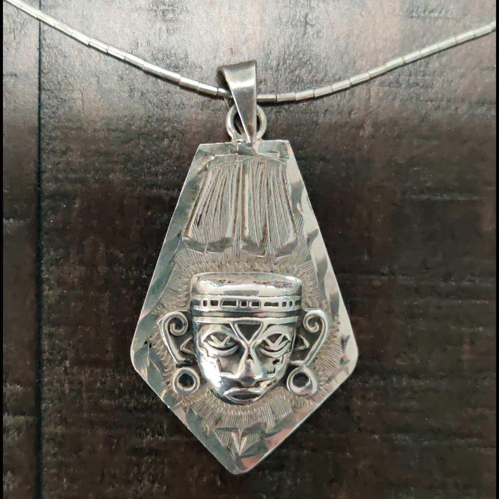 Vintage two sided Mayan necklace 925